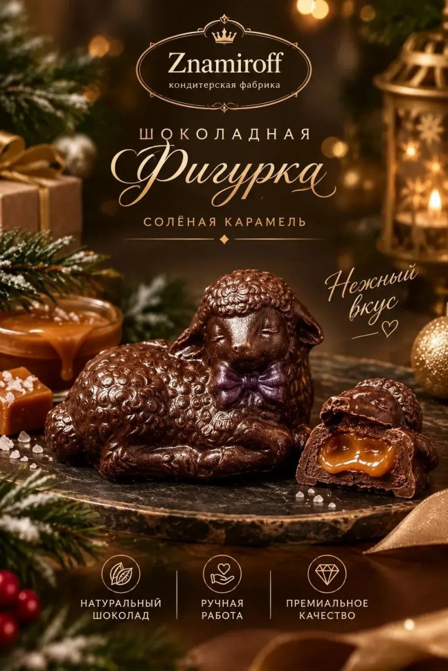  Шоколад фигурный "Овечка спящая" молочный шоколад с начинкой солёная карамель(блок 5шт по 70г) в Надыме
