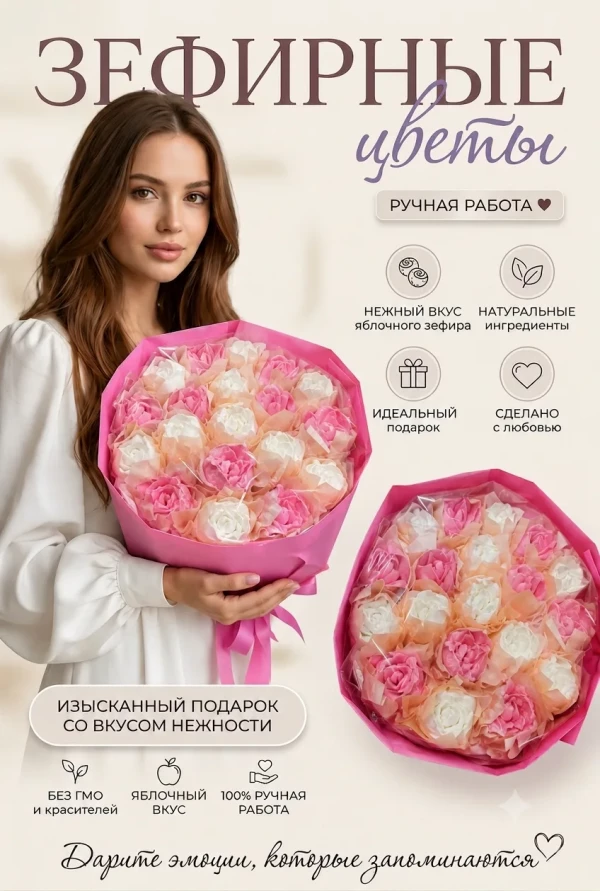 №1 Букет Зефирный Размер XL бело-розовый,350г в Надыме